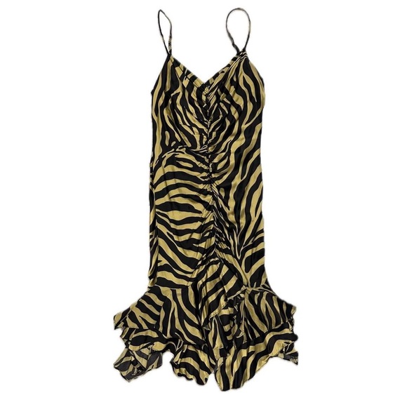 Vintage 90s Betsey Johnson ruched zebra print maxi dress w/ pointy hem - Picture 1 of 8